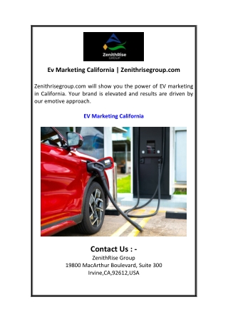Ev Marketing California  Zenithrisegroup.com