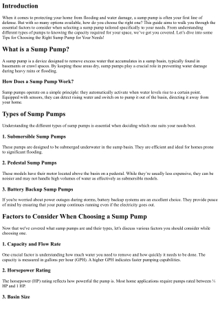**Tips for Choosing the Right Sump Pump for Your Needs!**