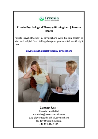Private Psychological Therapy Birmingham  Freesia Health