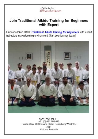 Join Traditional Aikido Training for Beginners with Expert Instructors in Melbou