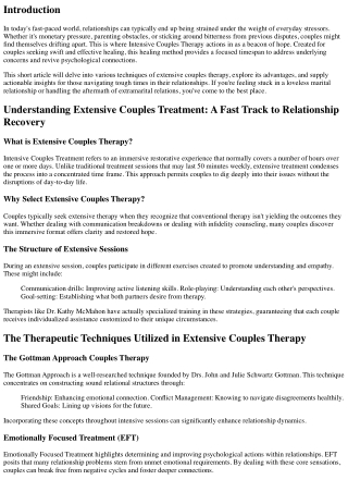 Intensive Couples Treatment: A Fast Track to Relationship Healing