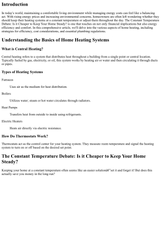**Constant Temperature Debate: Is it Cheaper to Keep Your Home Steady?**