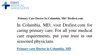 Primary Care Doctor In Columbia, Md  Drsfirst.com
