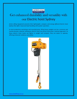 Get enhanced durability and versatility with our Electric hoist Sydney