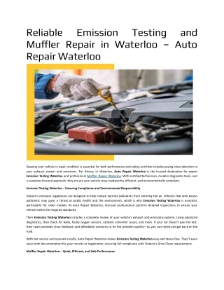 Reliable Emission Testing and Muffler Repair in Waterloo – Auto Repair Waterloo