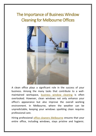 The Importance of Business Window Cleaning for Melbourne Offices