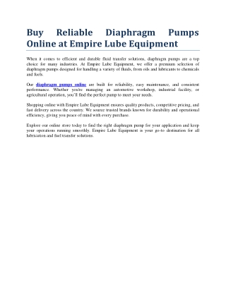 Buy Reliable Diaphragm Pumps Online at Empire Lube Equipment