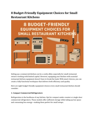 8 Budget-Friendly Equipment Choices for Small Restaurant Kitchens