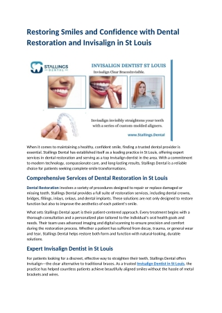 Restoring Smiles and Confidence with Dental Restoration and Invisalign in St Louis