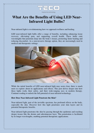 What Are the Benefits of Using LED Near-Infrared Light Bulbs