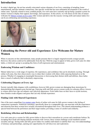 Letting loose the Power of Age and Experience: Live Cams for Fully Grown Women