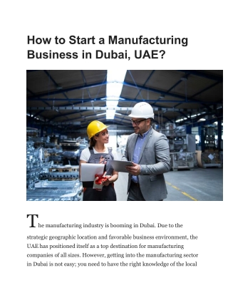 How to Start a Manufacturing Business in Dubai