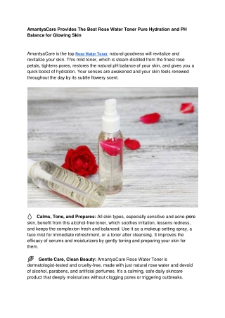 AmantyaCare Provides The Best Rose Water Toner Pure Hydration and PH Balance for Glowing Skin
