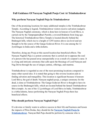 Full Guidance Of Narayan Nagbali Pooja Cost At Trimbakeshwar