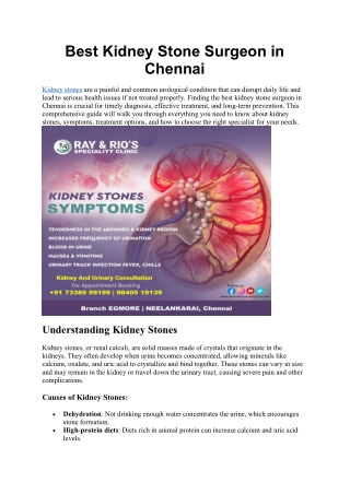 Best Kidney Stone Surgeon in Chennai