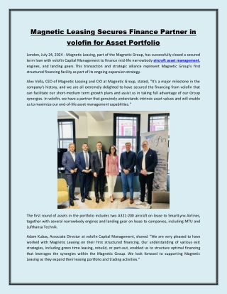 Magnetic Leasing Secures Finance Partner in volofin for Asset Portfolio