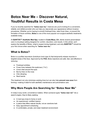Botox Near Me – Discover Natural, Youthful Results in Costa Mesa