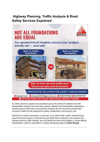 Highway Planning, Traffic Analysis & Road Safety Services Explained