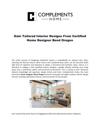 Gain Tailored Interior Designs From Certified Home Designer Bend Oregon