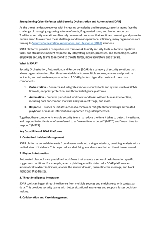 Strengthening Cyber Defenses with Security Orchestration and Automation