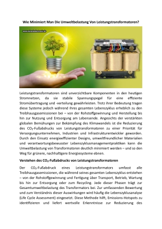 Wie Minimiert Man Die Umweltbelastung Von Leistungstransformatoren
