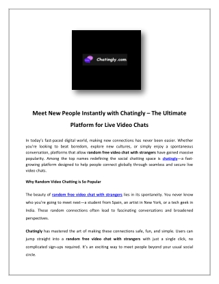 Meet New People Instantly with Chatingly – The Ultimate Platform for Live Video