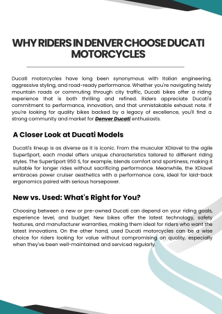 Why Riders in Denver Choose Ducati Motorcycles