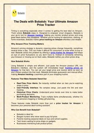 The Deals with Bobalob Your Ultimate Amazon Price Tracker