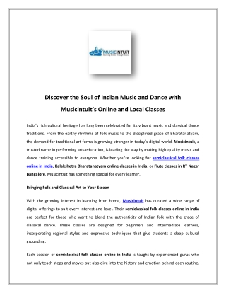 Discover the Soul of Indian Music and Dance with Musicintuit’s Online and Local