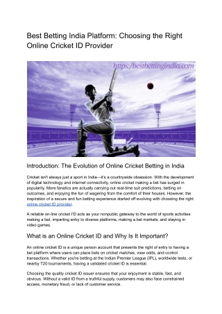 Best Betting India Platform: Choosing the Right Online Cricket ID Provider
