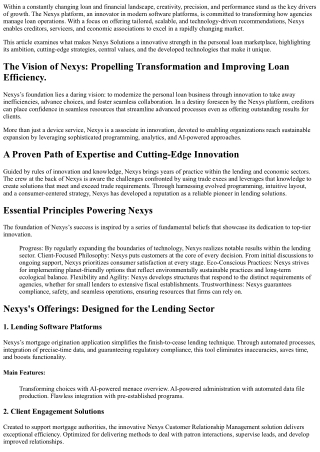 Creating Smarter Loan Systems,   Nexys's Platform Combines    Cutting-Edge Innov