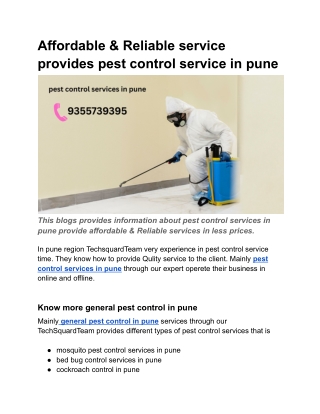 Affordable & Reliable service provides pest control service in pune