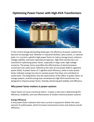 Optimizing Power Factor With High-KVA Transformers