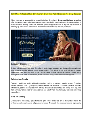 Daily Wear to Festive Flair- Shreehari’s 1 Gram Gold Plated Bracelets for Every Occasion