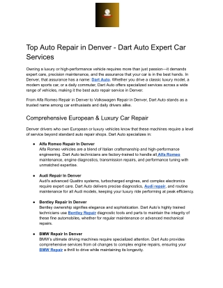 Top Auto Repair in Denver - Dart Auto Expert Car Services