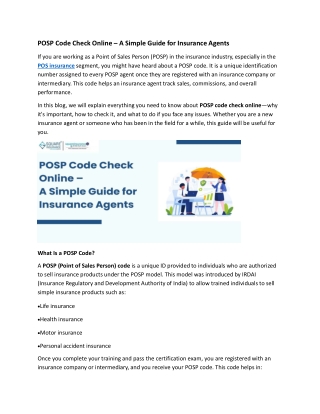 POSP Code Check Online
