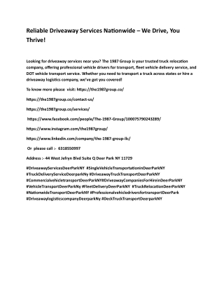 Reliable Driveaway Services