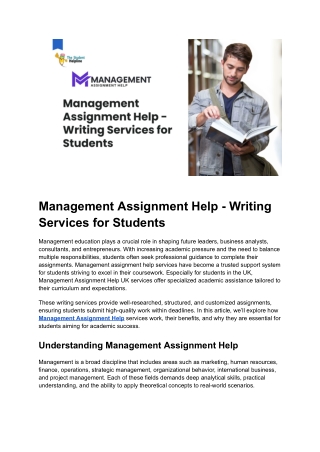 Management Assignment Help - Writing Services for Students