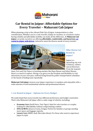 Car Rental in Jaipur Affordable Options for Every Traveler – Maharani Cab Jaipur