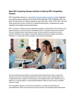 Best SSC Coaching Classes Institute in Delhi by BST Competitive Classes