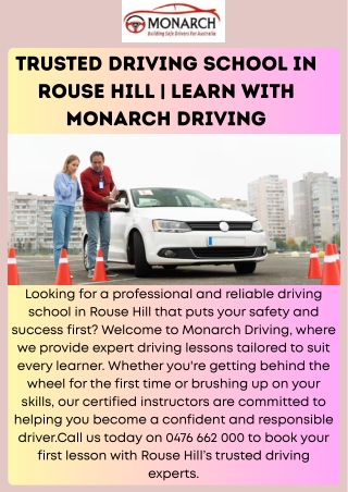 Experienced Driving School in Rouse Hill – Monarch Driving