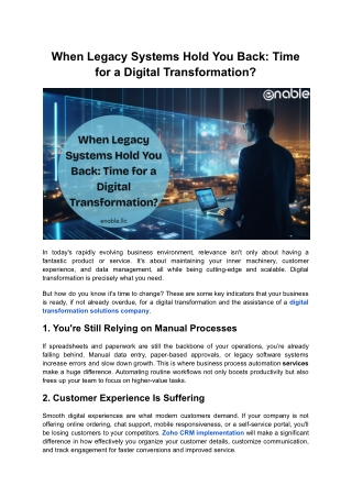 When Legacy Systems Hold You Back Time for a Digital Transformation
