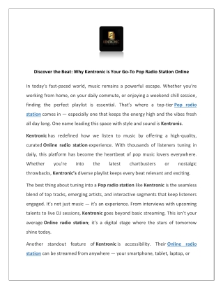 Discover the Beat: Why Kentronic is Your Go-To Pop Radio Station Online