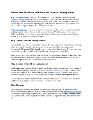 Elevate Your Wardrobe with Premium German Clothing Brands