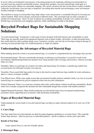 Recycled Material Bags for Sustainable Shopping Solutions