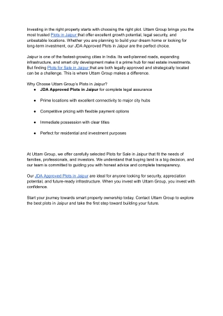 Plots in Jaipur | JDA Approved Plots for Sale | Uttam Group