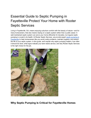 Essential Guide to Septic Pumping in Fayetteville Protect Your Home with Rooter Septic Services