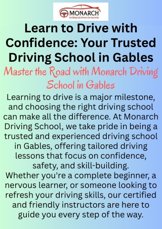 Trusted Driving School in Gables – Learn with Monarch Driving