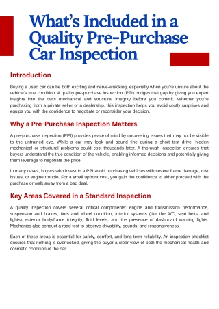 What’s Included in a Quality Pre-Purchase Car Inspection
