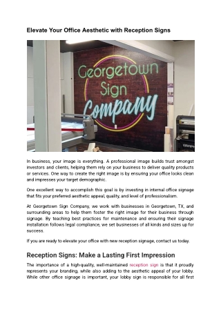 Elevate Your Office Aesthetic with Reception Signs